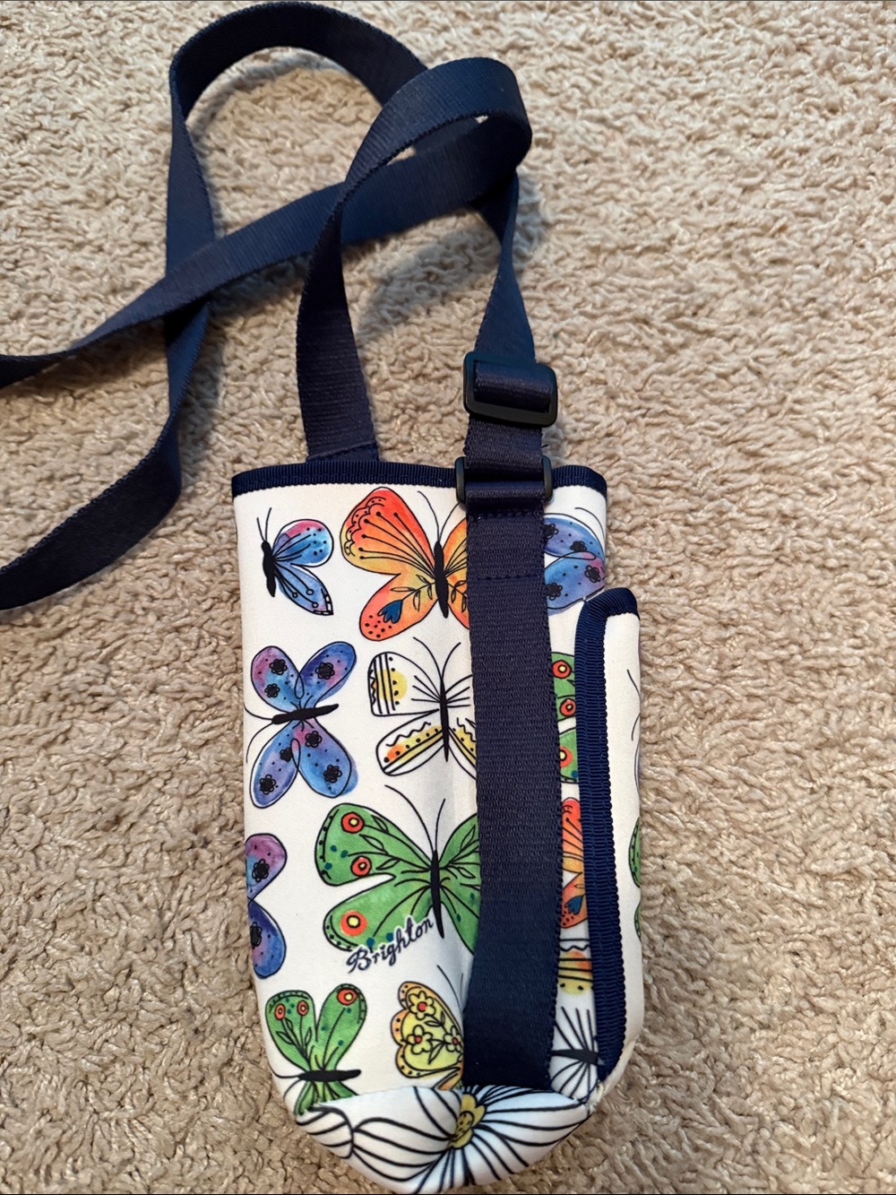 Brighton Butterfly CrossbodyWater Bottle Pouch in Navy and Multicolor - Picture 3 of 3